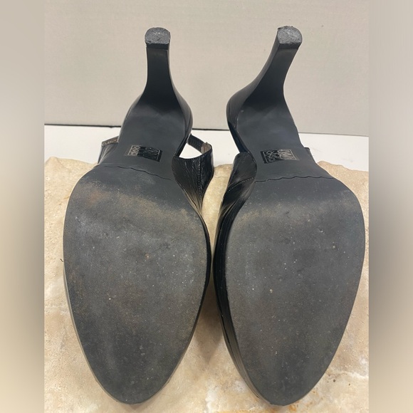 Moda Black Leather Round Closed Toe Platform Slingback Heels Sz 9 M - Picture 11 of 13